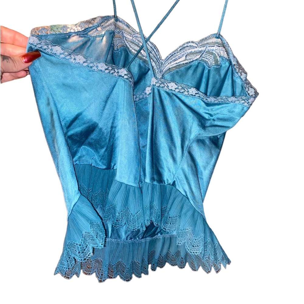 Teal Slip top with lace
